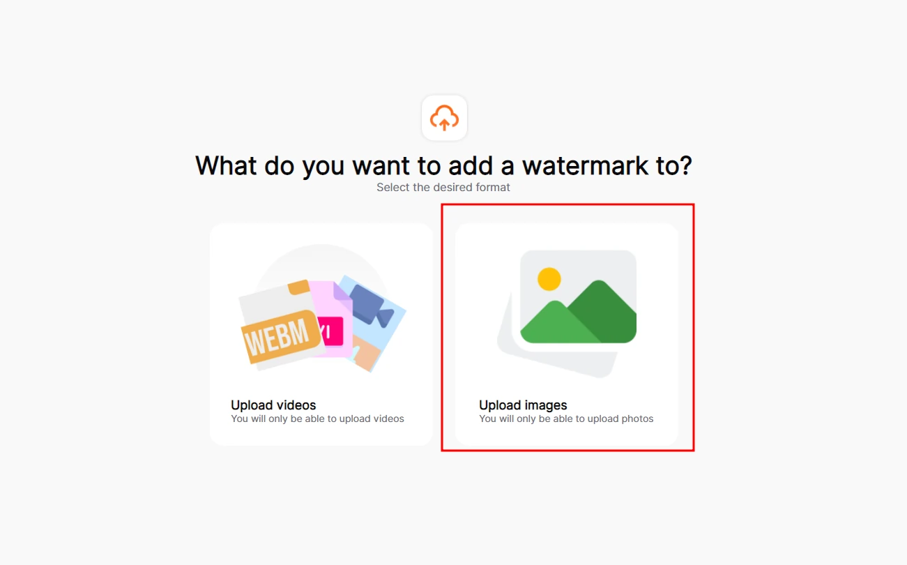 Page for selecting watermark addition mode in Watermark Desktop