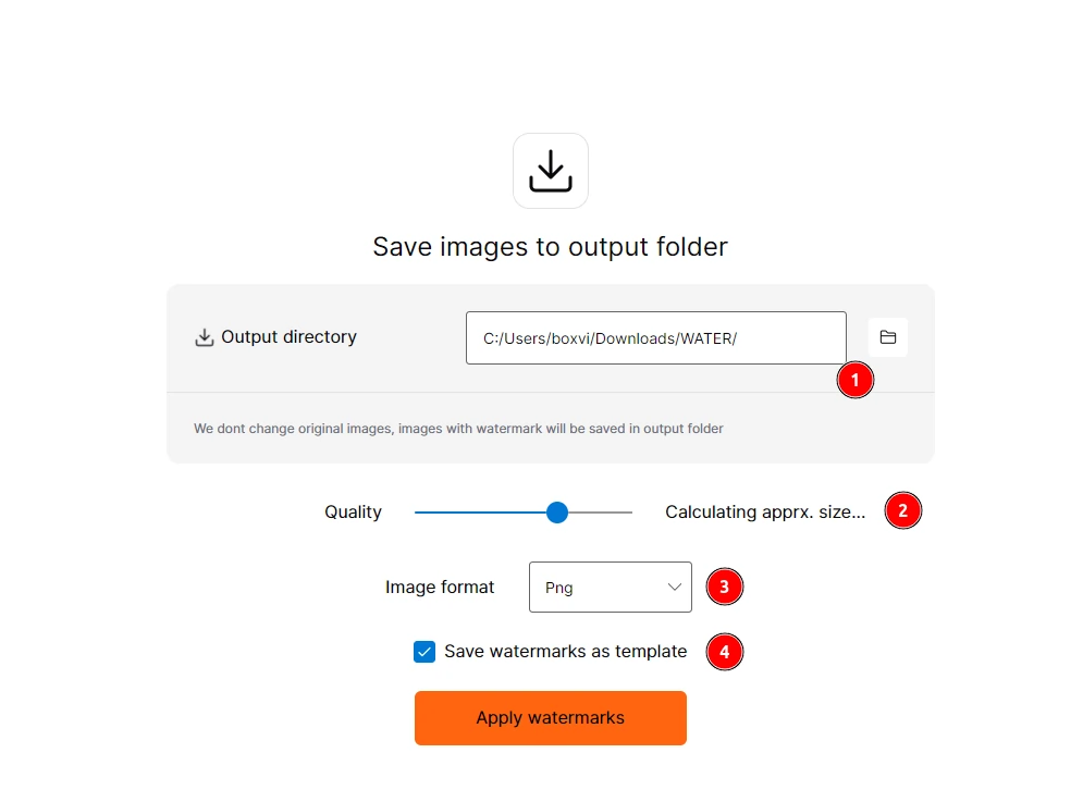 Export page for ready images with watermarks in Watermark Desktop